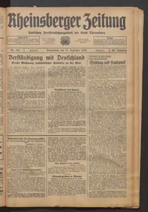 Rheinsberger Zeitung vom 15.12.1934