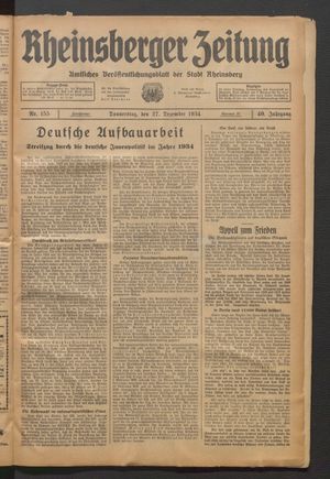 Rheinsberger Zeitung vom 27.12.1934