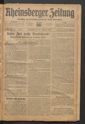 Rheinsberger Zeitung vom 29.12.1934