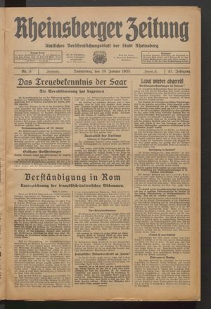 Rheinsberger Zeitung vom 10.01.1935