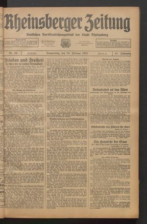 Rheinsberger Zeitung vom 28.02.1935