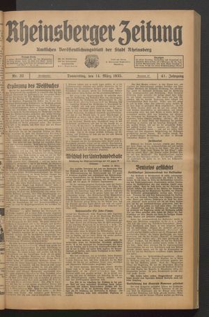Rheinsberger Zeitung vom 14.03.1935
