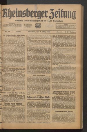 Rheinsberger Zeitung vom 16.03.1935