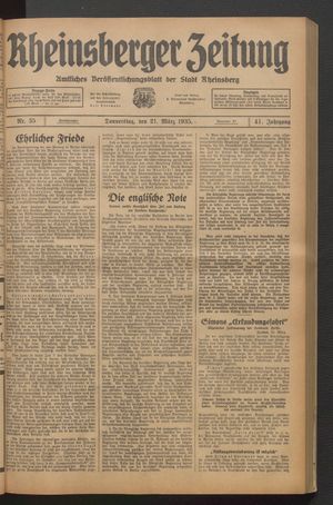 Rheinsberger Zeitung vom 21.03.1935
