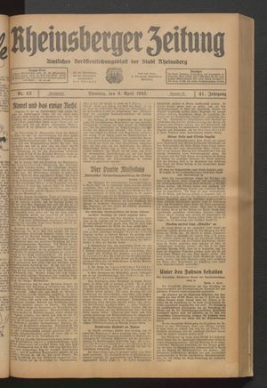Rheinsberger Zeitung vom 09.04.1935