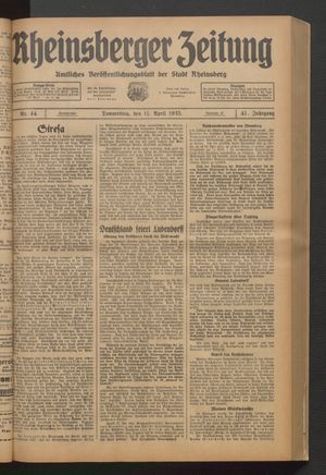 Rheinsberger Zeitung vom 11.04.1935