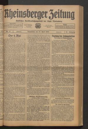 Rheinsberger Zeitung vom 27.04.1935