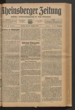 Rheinsberger Zeitung vom 23.08.1935