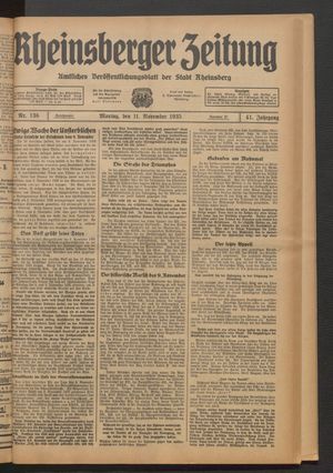 Rheinsberger Zeitung vom 11.11.1935