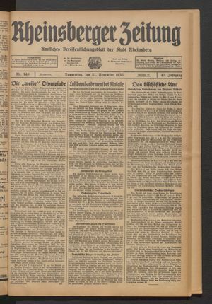 Rheinsberger Zeitung vom 21.11.1935