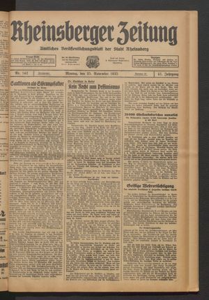 Rheinsberger Zeitung vom 25.11.1935