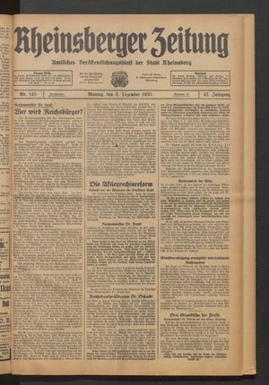 Rheinsberger Zeitung vom 02.12.1935