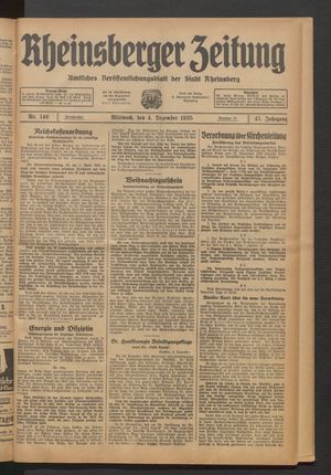 Rheinsberger Zeitung vom 04.12.1935