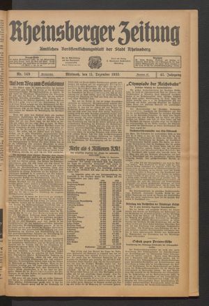 Rheinsberger Zeitung vom 11.12.1935