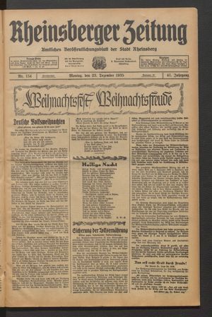 Rheinsberger Zeitung vom 23.12.1935