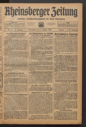 Rheinsberger Zeitung vom 04.01.1936