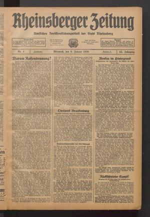 Rheinsberger Zeitung vom 08.01.1936