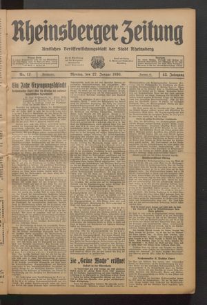 Rheinsberger Zeitung vom 27.01.1936