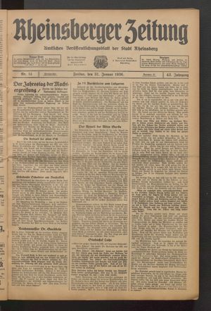 Rheinsberger Zeitung vom 31.01.1936