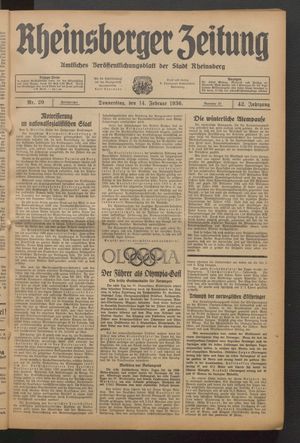 Rheinsberger Zeitung vom 14.02.1936