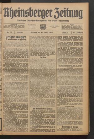 Rheinsberger Zeitung vom 11.03.1936