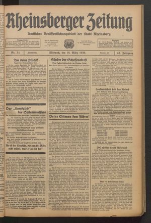 Rheinsberger Zeitung vom 18.03.1936