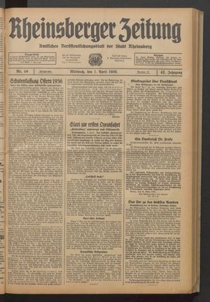 Rheinsberger Zeitung vom 01.04.1936