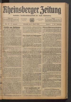 Rheinsberger Zeitung vom 08.04.1936