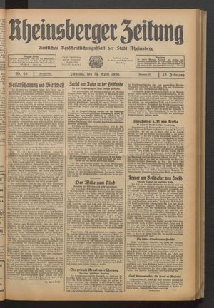 Rheinsberger Zeitung vom 14.04.1936
