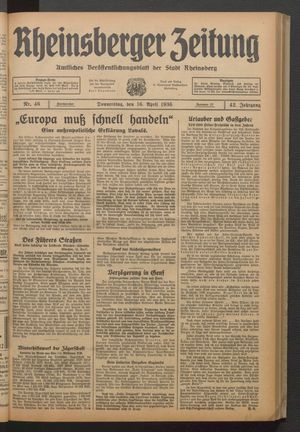 Rheinsberger Zeitung vom 16.04.1936