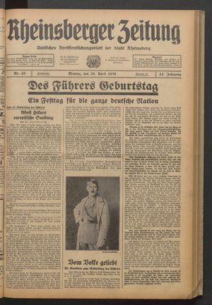 Rheinsberger Zeitung vom 20.04.1936