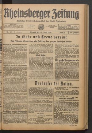 Rheinsberger Zeitung vom 22.04.1936