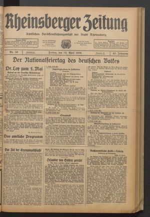 Rheinsberger Zeitung vom 24.04.1936
