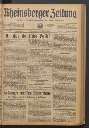 Rheinsberger Zeitung vom 27.04.1936