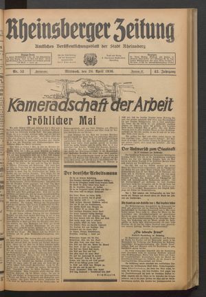 Rheinsberger Zeitung vom 29.04.1936