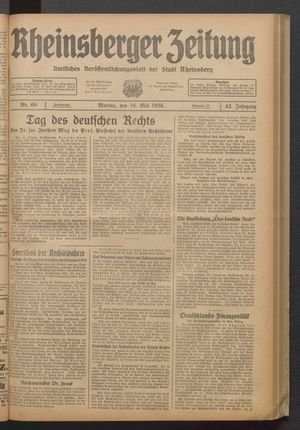 Rheinsberger Zeitung vom 18.05.1936