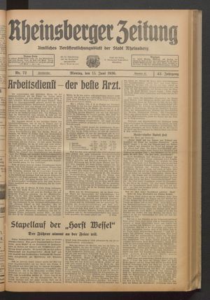 Rheinsberger Zeitung vom 15.06.1936