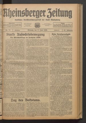 Rheinsberger Zeitung vom 17.06.1936