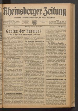 Rheinsberger Zeitung vom 22.06.1936