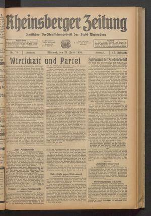 Rheinsberger Zeitung vom 24.06.1936