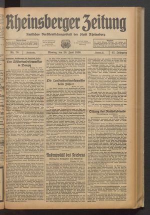 Rheinsberger Zeitung vom 29.06.1936