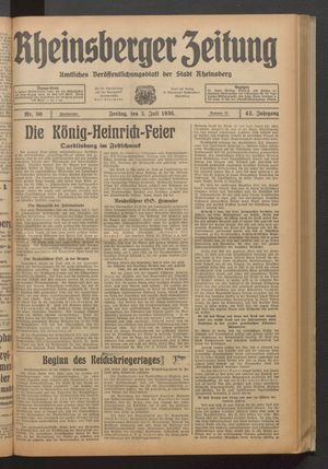 Rheinsberger Zeitung vom 03.07.1936