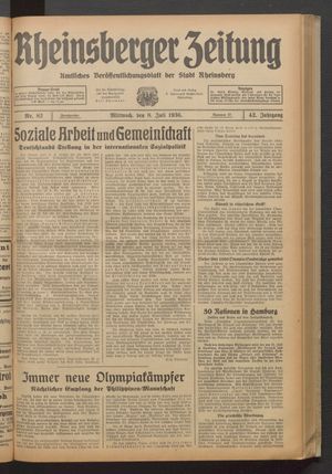 Rheinsberger Zeitung vom 08.07.1936