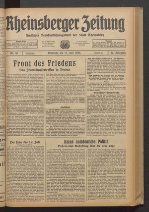 Rheinsberger Zeitung vom 15.07.1936