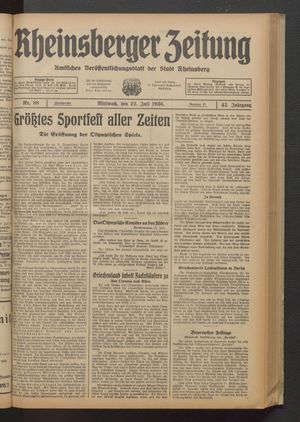 Rheinsberger Zeitung vom 22.07.1936