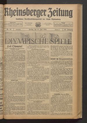 Rheinsberger Zeitung vom 31.07.1936