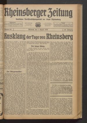 Rheinsberger Zeitung vom 05.08.1936