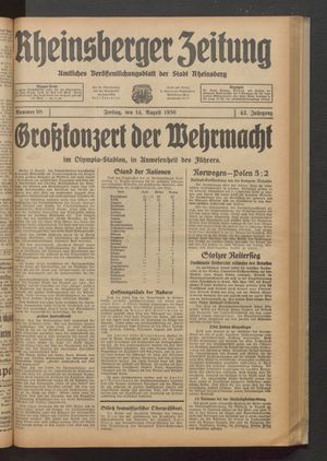 Rheinsberger Zeitung vom 14.08.1936
