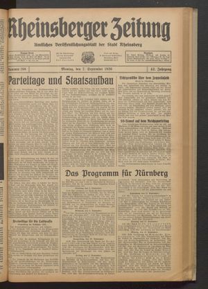 Rheinsberger Zeitung vom 07.09.1936