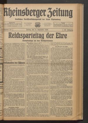 Rheinsberger Zeitung vom 11.09.1936